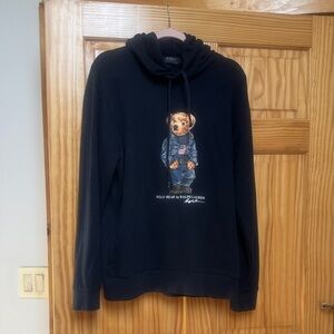 Ralph Lauren Black Hoodie with Polo Bear Graphic
